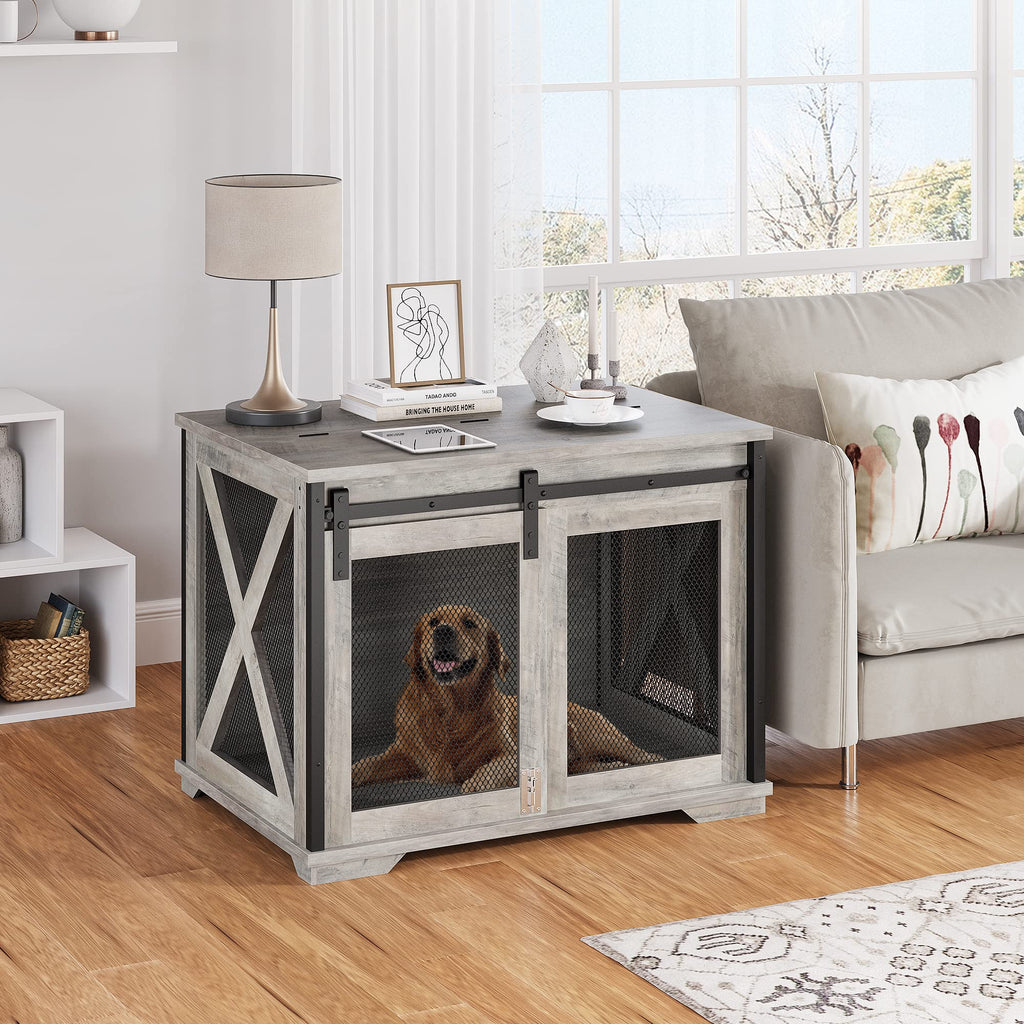 Garvee 37'' Dog Crate Furniture Side End Table with Flip Top and Movable Divider, Wooden Dog Crate Table Large, Style Dog Kennel Side End Table