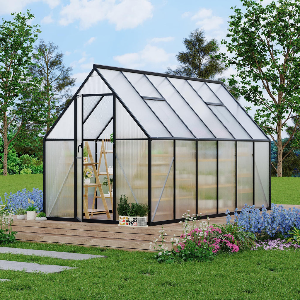 Garvee 6'x11' Aluminum-Framed Polycarbonate Greenhouse, Heavy Duty Polycarbonate Greenhouse With Quick Setup Structure and Roof Vent, Large Enhanced Aluminum GreenhouseKit for Outdoors