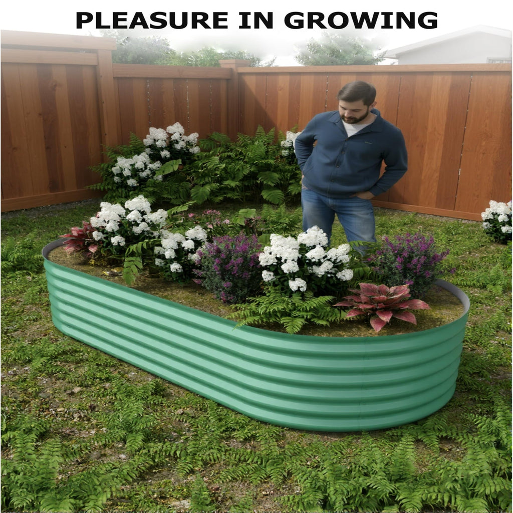 Garvee 2 Pcs 8' X 4' X 1.5' Galvanized Steel Raised Garden Beds, Outdoor Deep Planter Box Kit with Tool-Free Assembly, Rust-Resistant Green Coated Design for Vegetables, Flowers & Herbs, Green