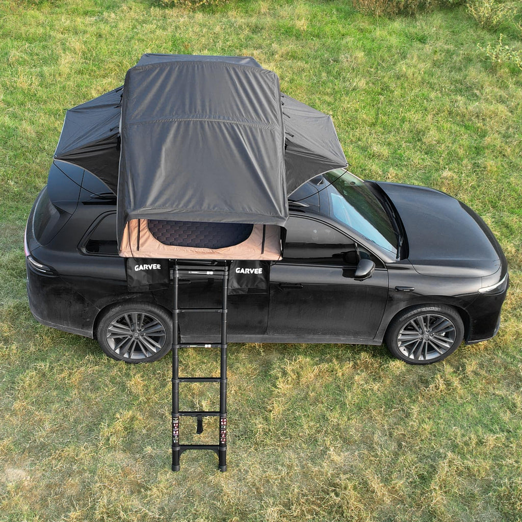 Garvee Rooftop Tent Soft Shell With Telescopic Ladder & LED Light For 2-3 Person Camping On Truck SUV Van Trailer Waterproof UV Resistant 4-Season Design