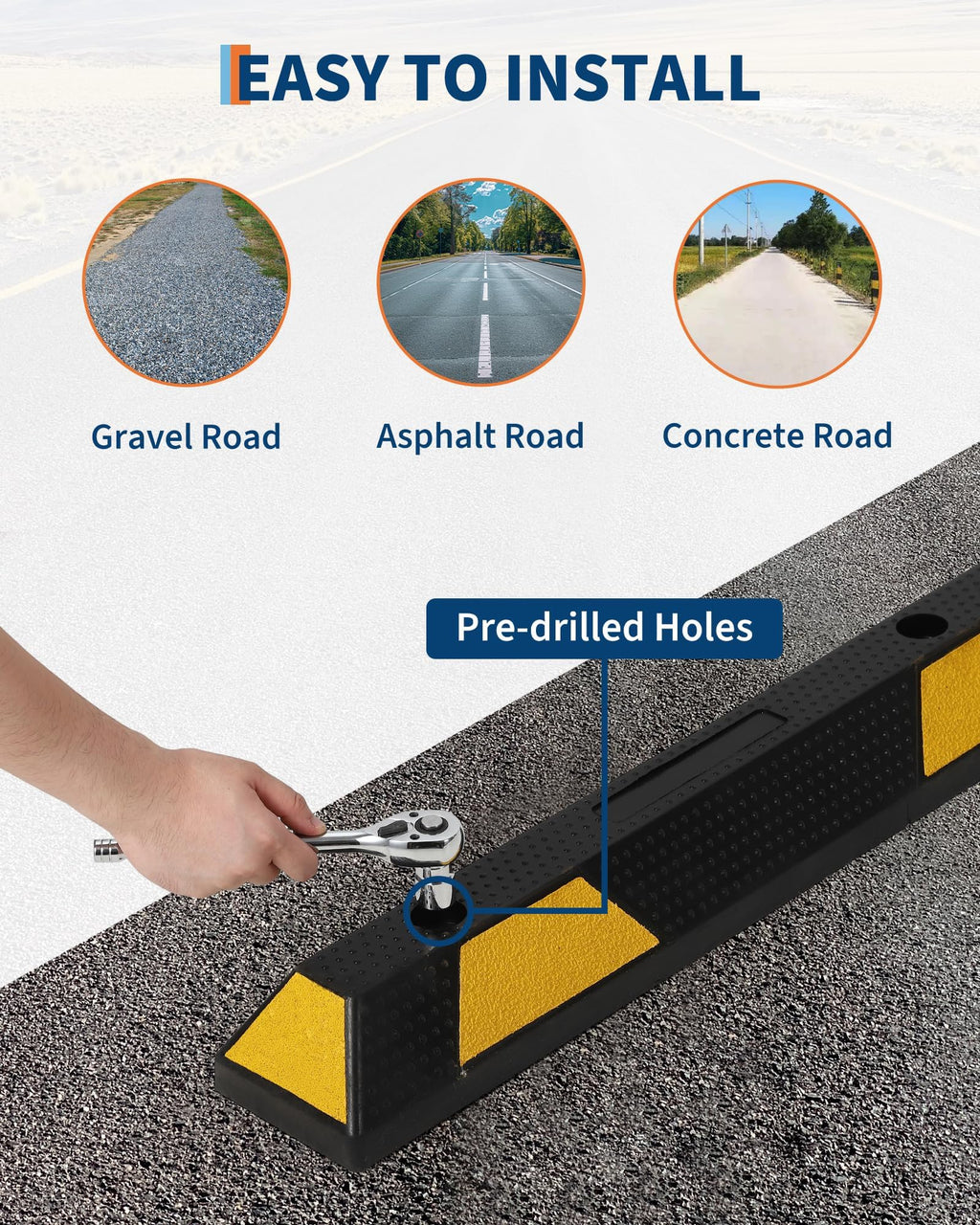 Garvee 72 in Rubber Parking Curb Heavy Duty Reflective Stripes Garage Bumpers 72x6x4 in Black