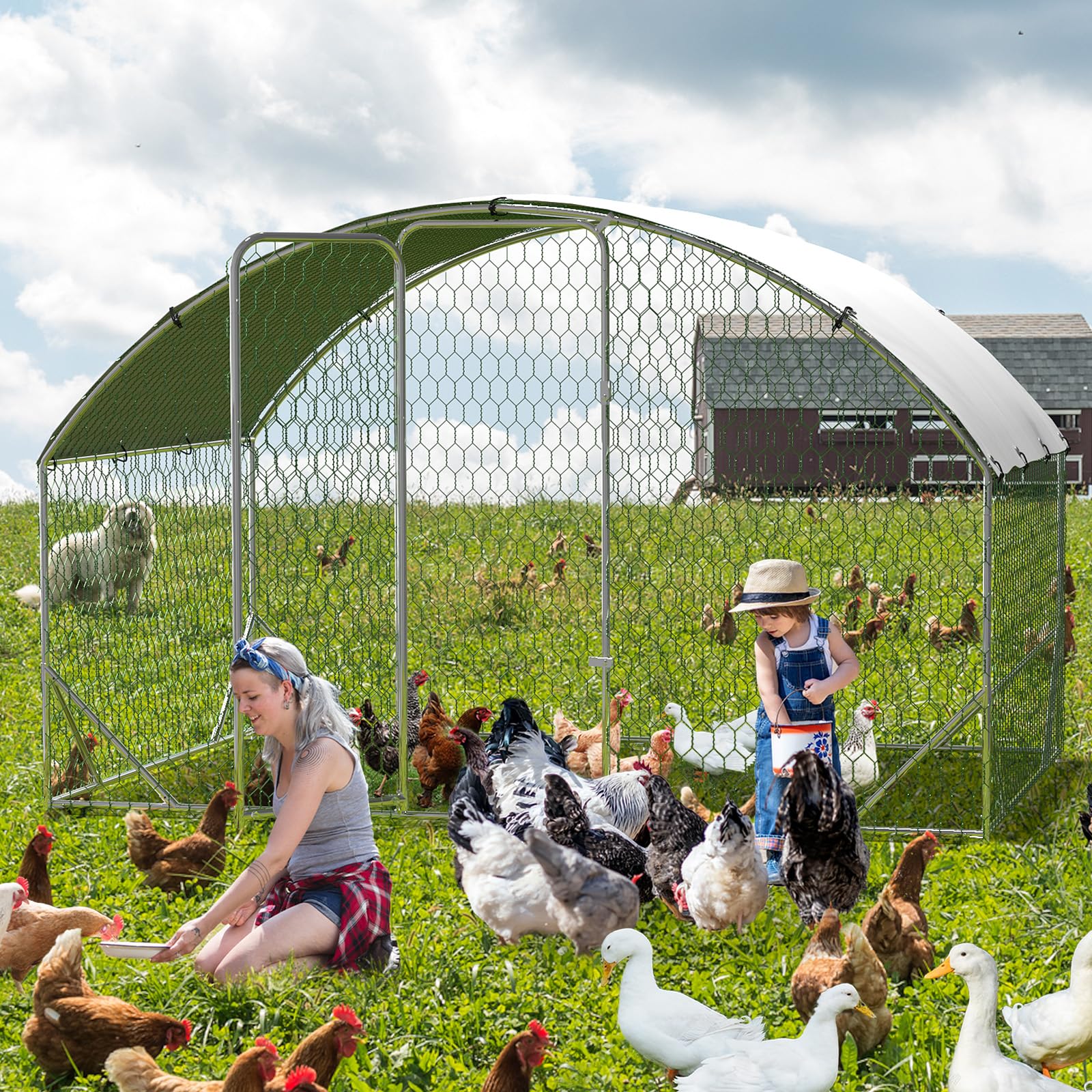 Garvee Large Metal Chicken Coop, Upgrade Tri-Supporting Metal Chicken Run, Large Chicken Pen with Waterproof and Anti-UV Cover, for Duck Rabbit House Outdoor (9.8' W x 6.5' L x 6.5' H)