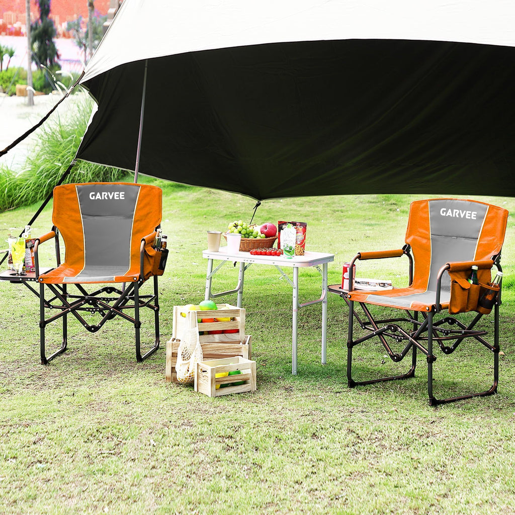 Garvee Oversized Directors Camping Chair Portable Folding Chair for Adults Support 400 lbs Heavy Duty Lawn Chair with Side Table for Camping Sports Picnic Beach Fishing 2 PCS Orange