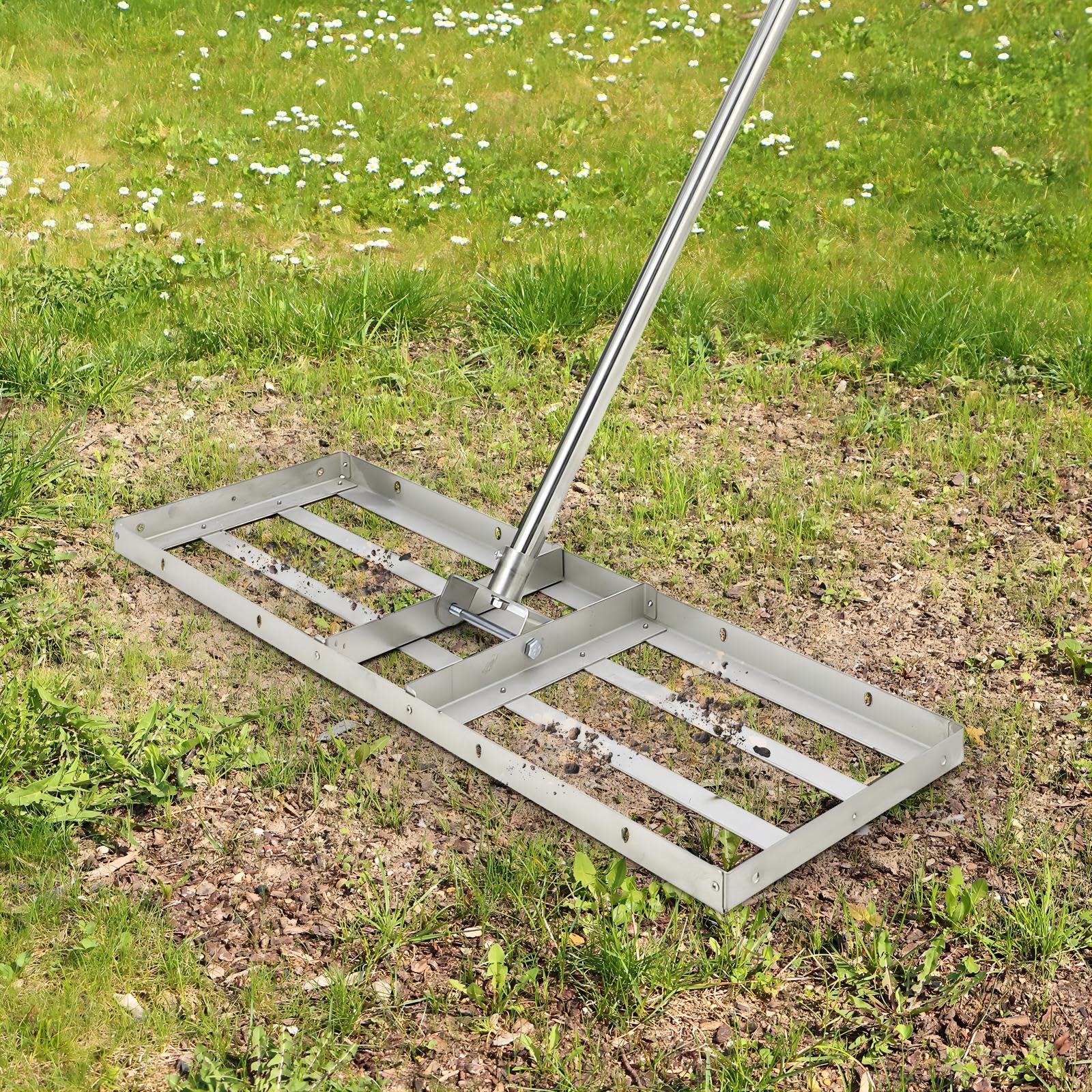 Garvee 36"×10" Heavy-Duty Steel Lawn Leveling Rake with 180° Flexible Rotation - Topdressing Spreader Tool for Backyard, Garden, Golf Course, Farm, and Pasture