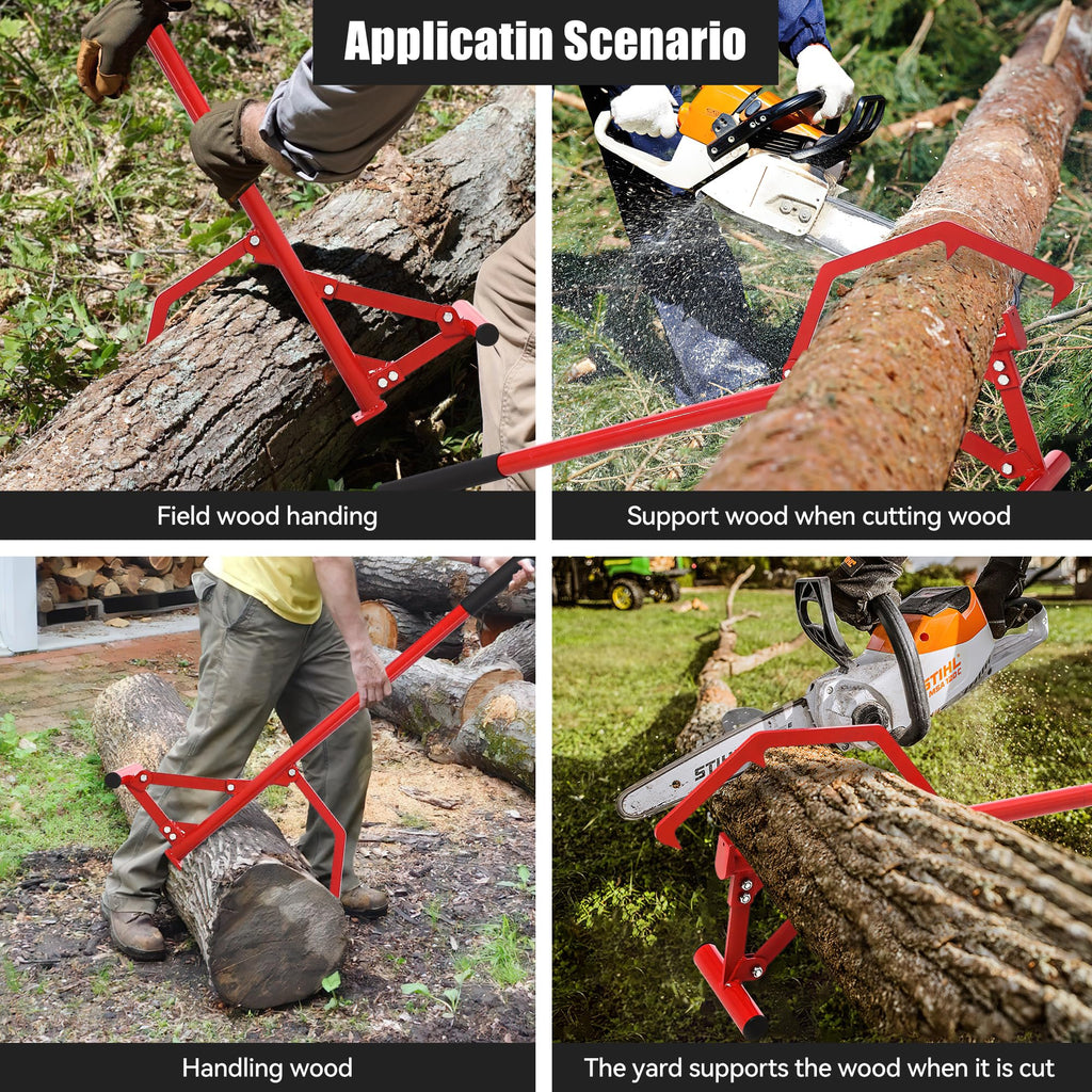 Garvee 51" Forestry Equipment Log Lifter - Heavy Duty Adjustable Steel Tool for 3-25 Inch Logs w/11" Non-Slip Grip & Red Finish
