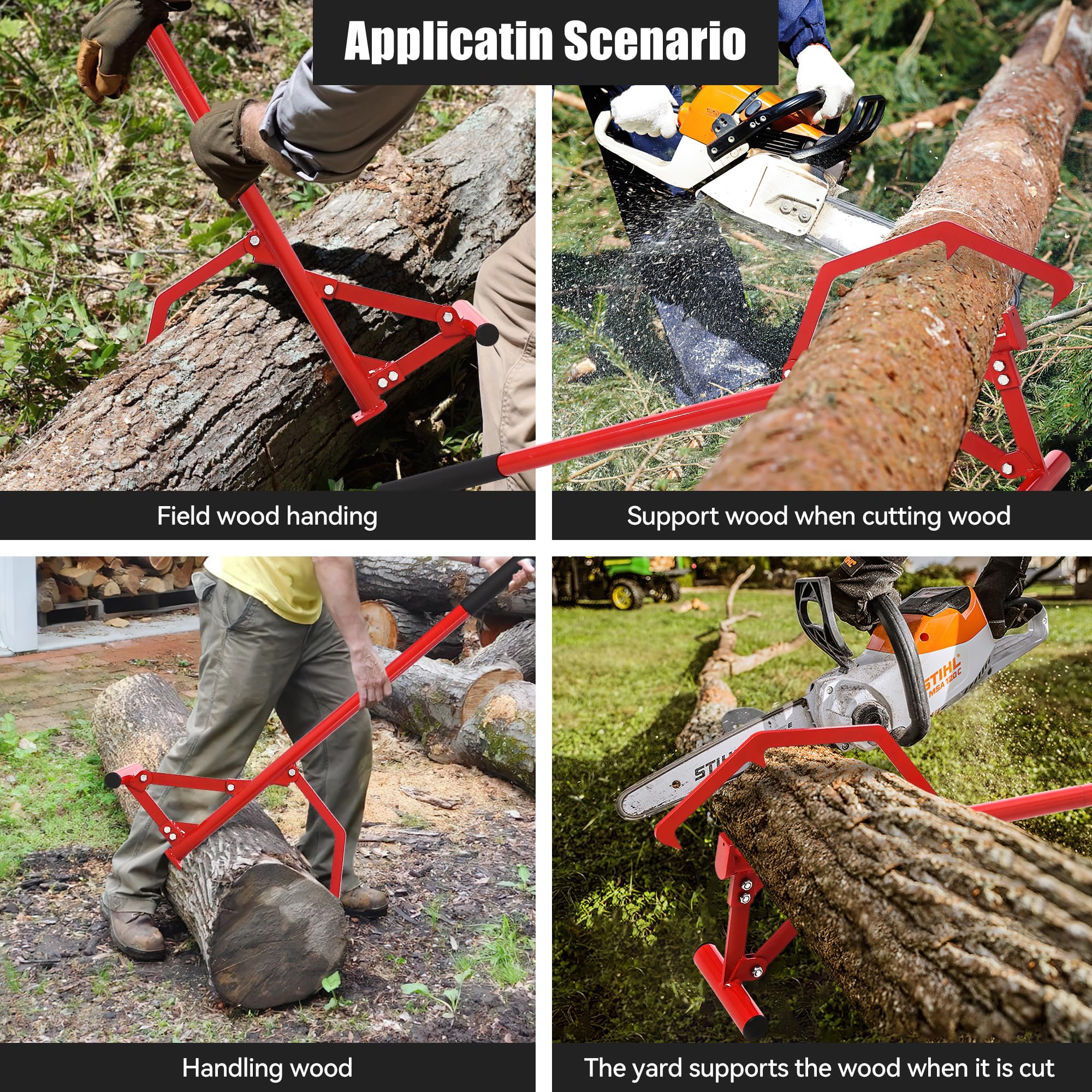 Garvee 51" Forestry Equipment Log Lifter - Heavy Duty Adjustable Steel Tool for 3-25 Inch Logs w/11" Non-Slip Grip & Red Finish
