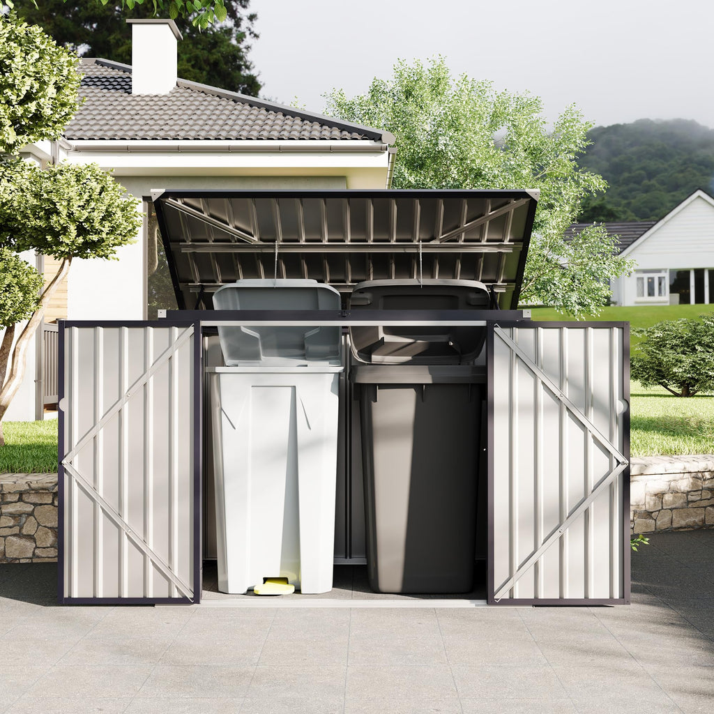 Garvee 3x6ft Metal Outdoor Storage Shed for 2 Trash Cans, Garbage Bin Storage with Chain Lid, Durable Garden, Backyard & Patio Shed