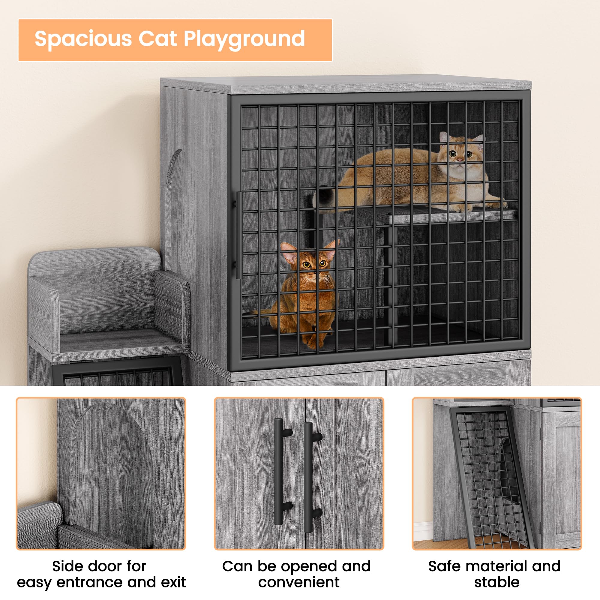 Garvee Modern Villa Cat Litter Box Enclosure + Hidden Furniture + Double Layer + MDF & Iron + Ladder & Ventilation + Indoor Use