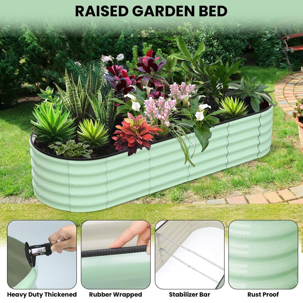 Garvee 8' X 2' X 1' Galvanized Raised Beds for Outdoor, Oval Raised Garden Bed with Open Base, Tool-Free Assembly Planter Raised Boxes for Outdoor Vegetables & Flowers, Green