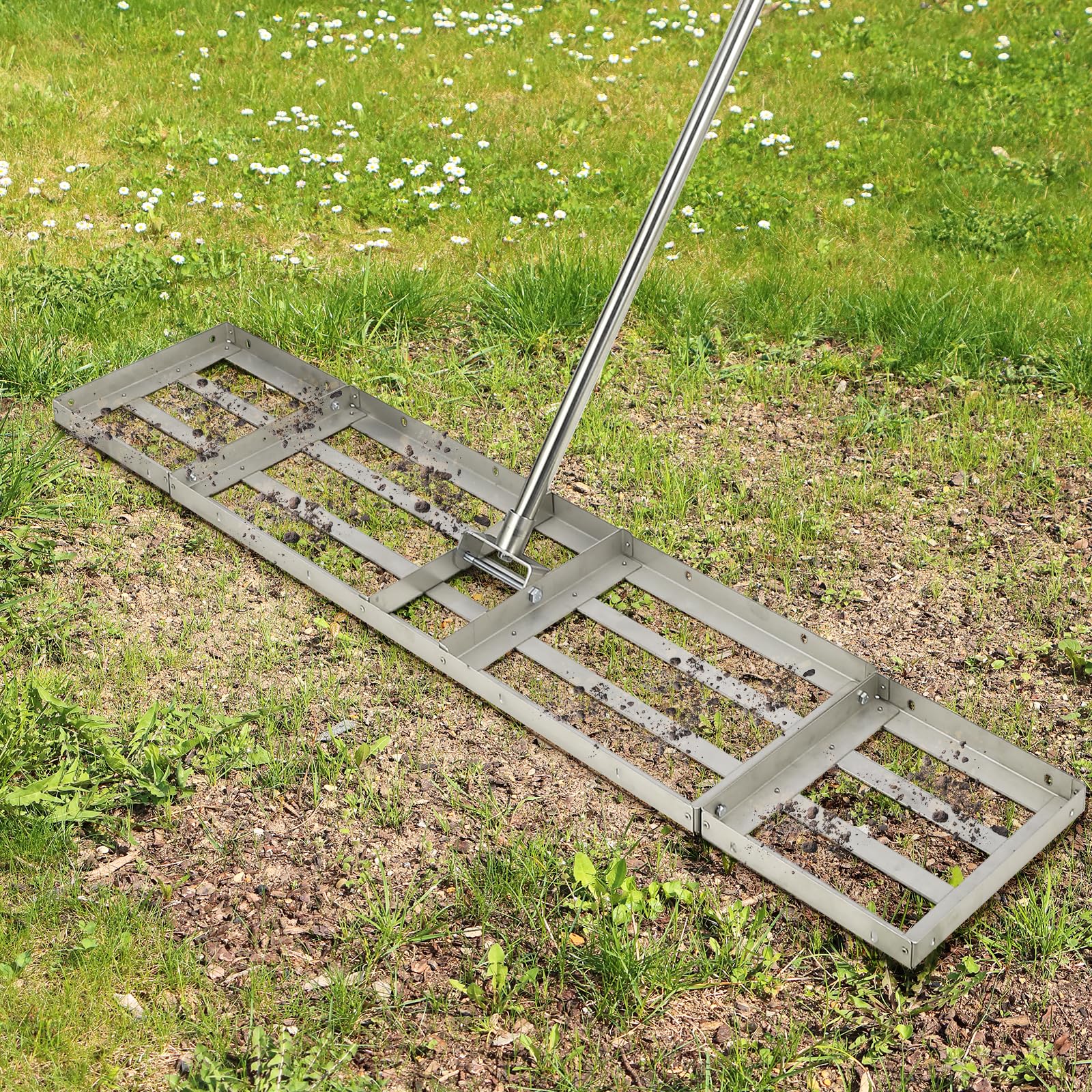 Garvee 48"×10" Heavy-Duty Steel Lawn Leveling Rake with 180° Flexible Rotation - Topdressing Spreader Tool for Backyard, Garden, Golf Course, Farm, and Pasture