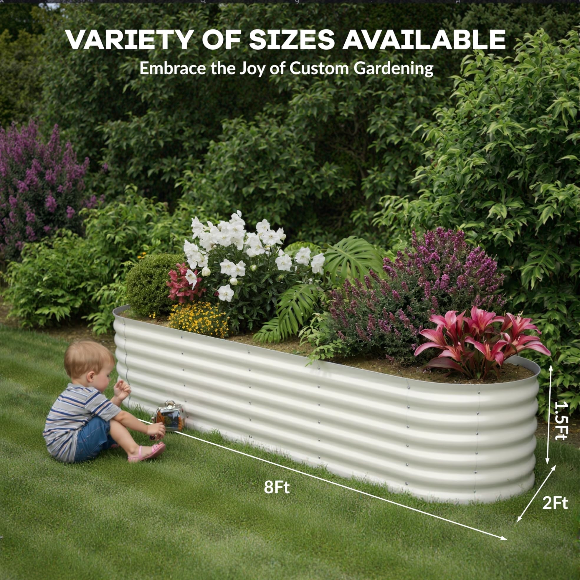 Garvee 8' X 4' X 1.5' Galvanized Raised Garden Bed, Large Outdoor Planter Box for Vegetables, Fruits & Flowers, Beige