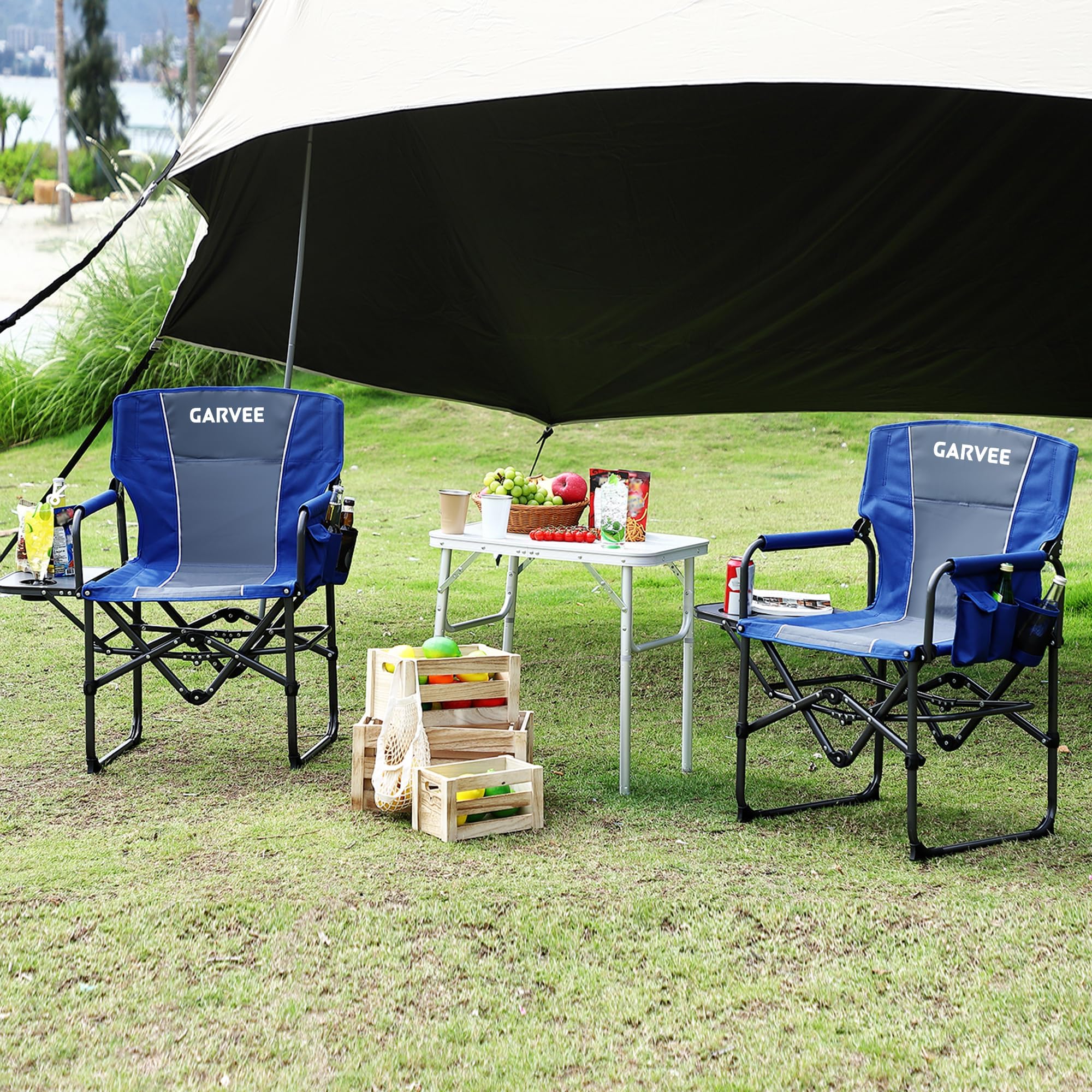 Garvee Oversized Camping Directors Chair Portable Folding Lawn Chair with Side Table for Outdoor Beach Fishing Picnic, Heavy Duty