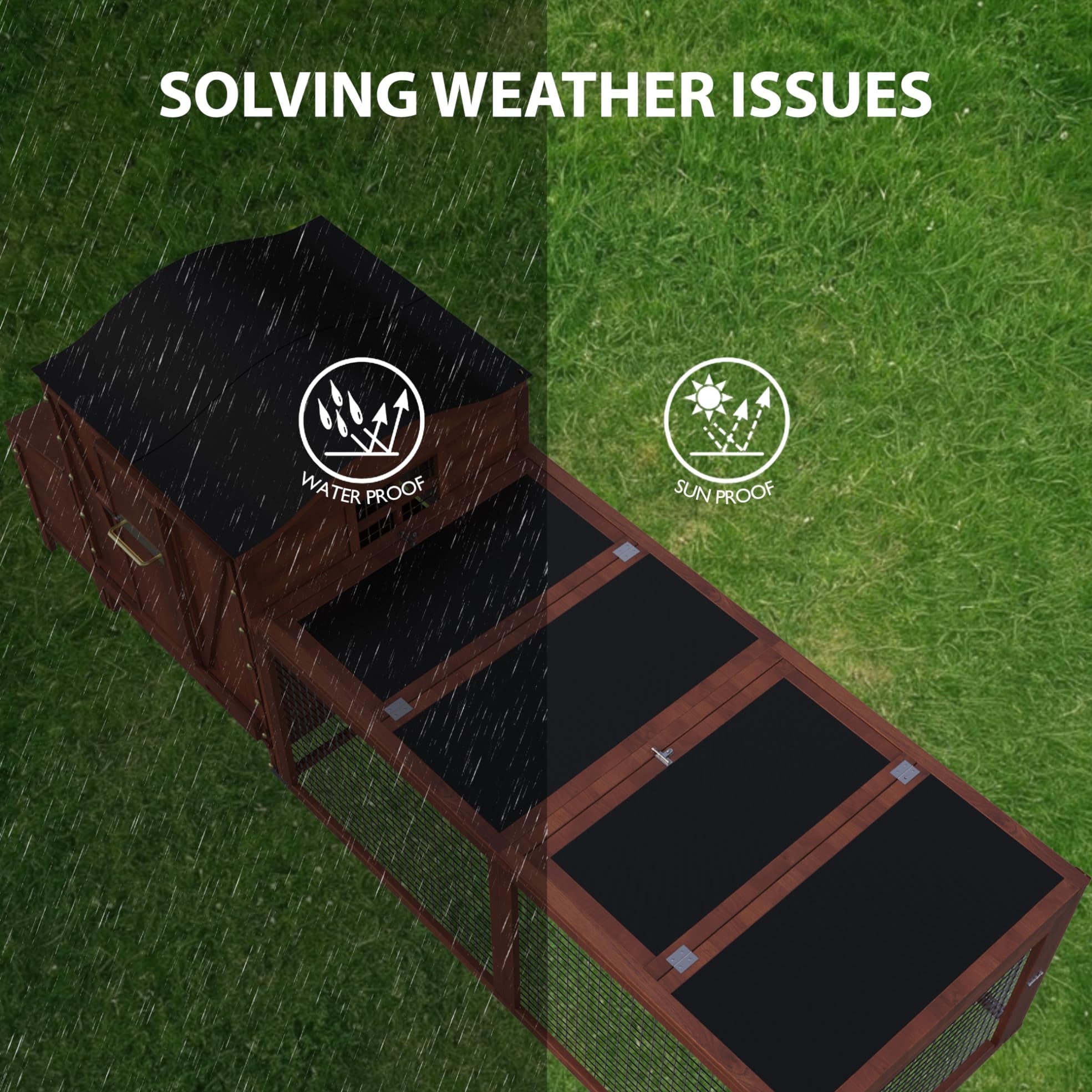 Garvee Chicken Coop, Outdoor Chicken Coop for 3-5 Chickens, 106in Chicken Coop with Run, Wooden Chicken Coop with Waterproof Roof, Nesting Box, Pull Out Trays and Ramp, Red Train
