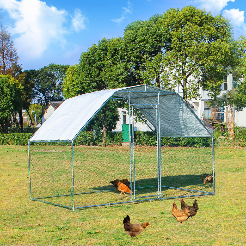 Garvee Large Walk-In Chicken Coop - 9.5'x6.5'x6' Galvanized Metal Poultry Cage w/Waterproof UV Cover for Hens, Ducks, Rabbits