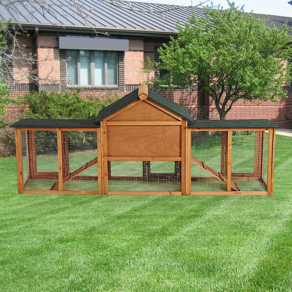 Garvee 80in Wooden Rabbit Hutch, 2-Level Small Animal House with Double Side Runs, Weatherproof Roof, Removable Tray & Ramps for Rabbits, Guinea Pigs, Quails & Bantam Chickens