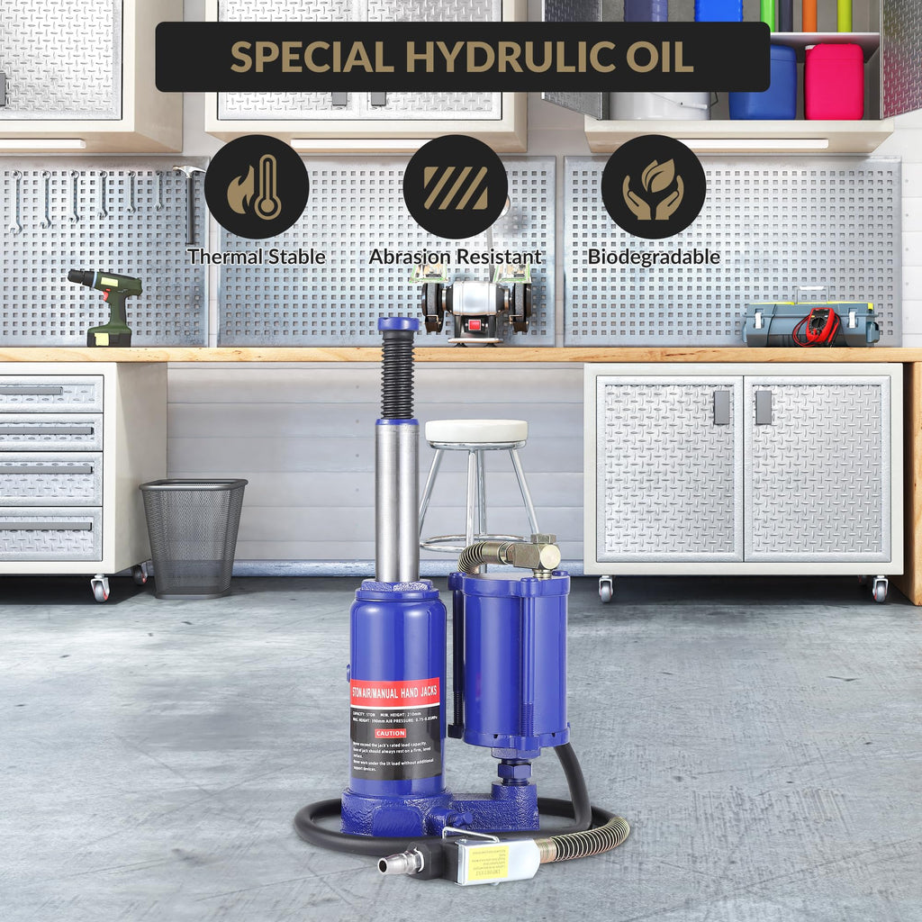 Garvee 5 Ton Pneumatic Air Hydraulic Bottle Jack with Manual Hand Pump, In-Line Cylinder, for Auto Repair & House Lifting