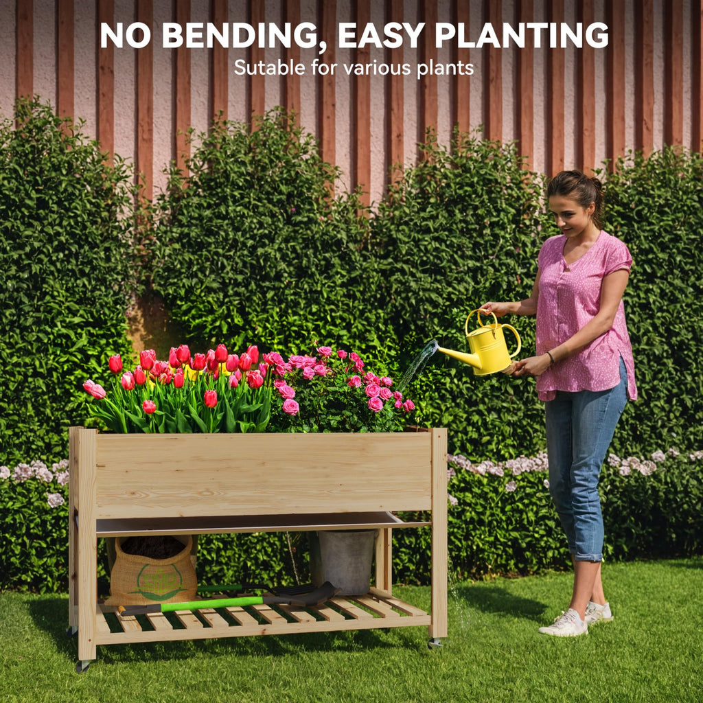 Garvee Wooden Raised Garden Bed with Legs,Elevated Raised Planter Box Outdoor for Growing Vegetables and Herbs,Sturdy Raised Table Garden Bed with Wheels-Enhanced Depth (Natural,48 * 24 * 30 in)