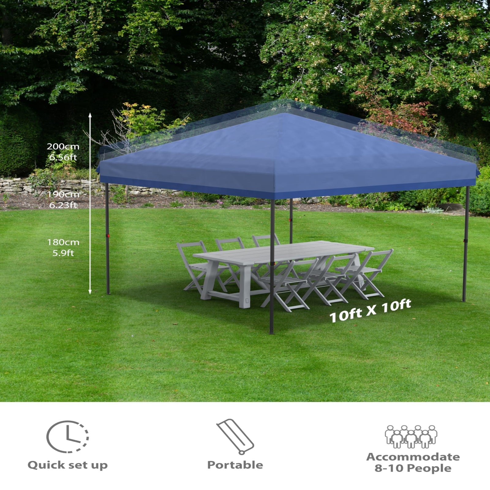 Garvee 10' x 10' Pop-Up Canopy Tent, Waterproof UPF50+ Commercial Instant Shelter with Roller Bag, Sandbags, Stakes & Ropes, Blue