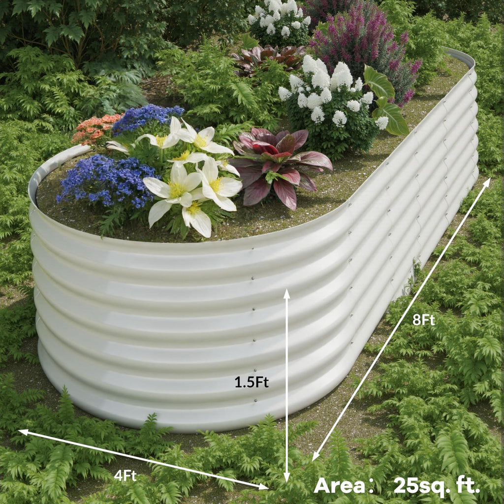 Garvee 8' X 4' X 1.5' Oval Raised Garden Bed, 0.6mm Galvanized Steel Planter with Open Bottom, Weatherproof Outdoor Kit, Beige