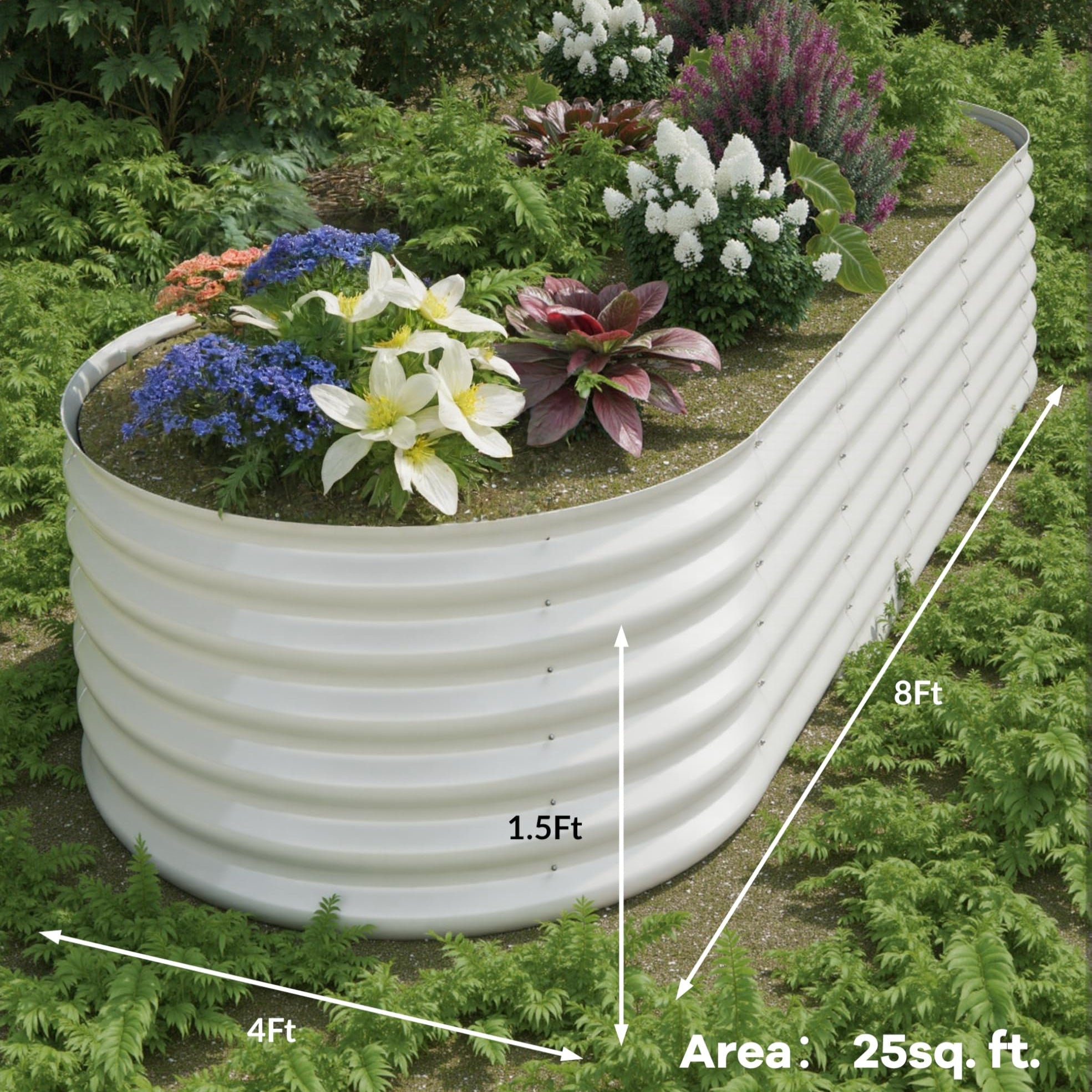 Garvee 8' X 4' X 1.5' Oval Raised Garden Bed, 0.6mm Galvanized Steel Planter with Open Bottom, Weatherproof Outdoor Kit, Beige