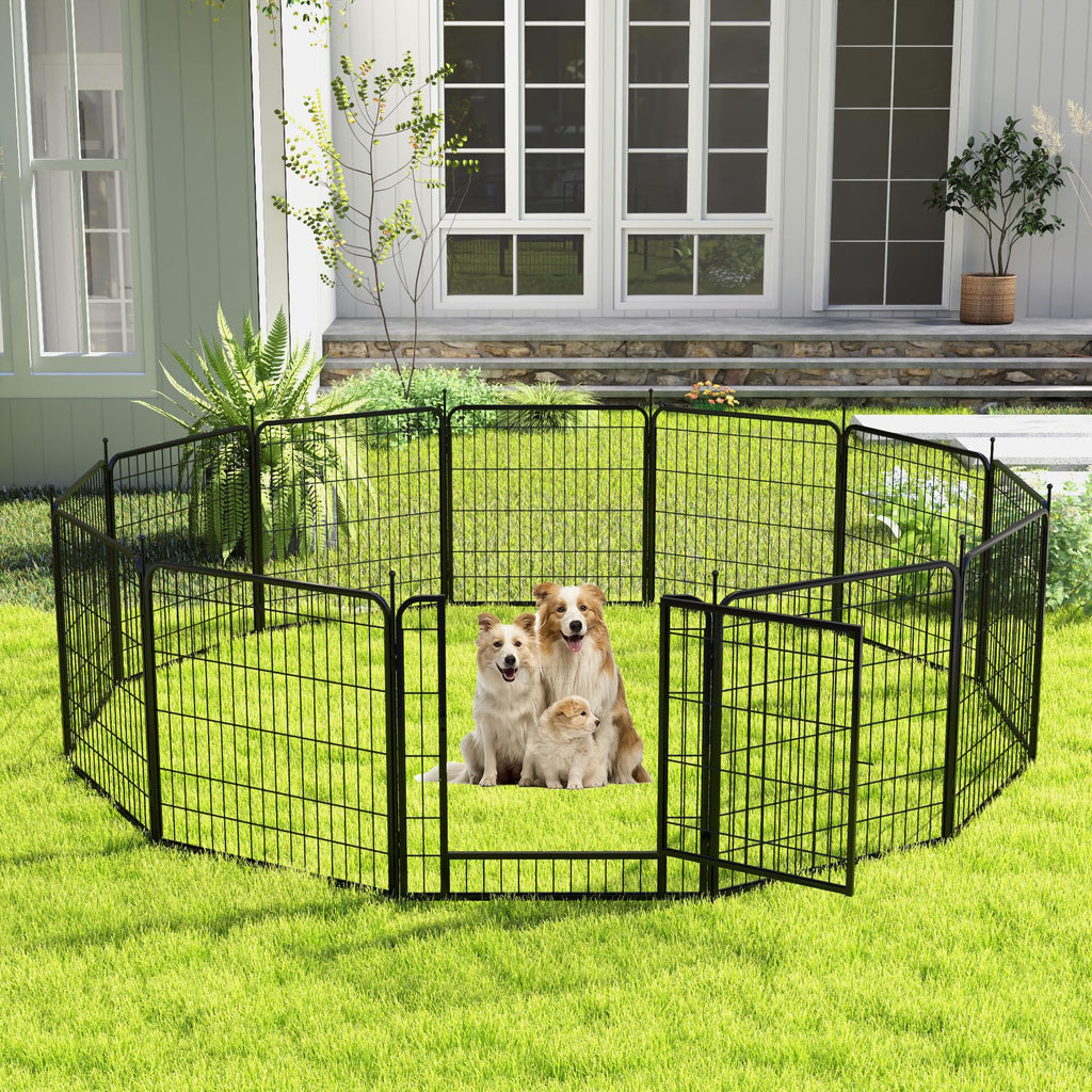 Garvee Dog Playpen 32" Height 8 Panels Pet Exercise Pen with Automatic Gravity Lock Doors, Portable Pet Play Yard Gate