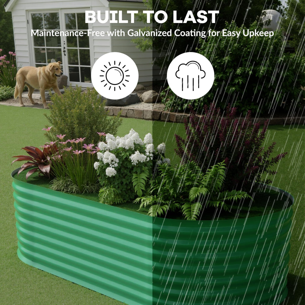 Garvee 6' X 3' X 2' Oval Galvanized Raised Garden Bed, Outdoor Metal Planter Box for Flowers, Vegetables & Herbs, Green