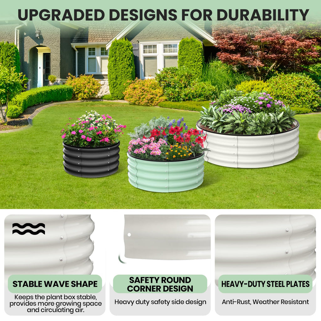 Garvee 2-Pack 4'x4'x1' Round Galvanized Raised Garden Beds - Heavy-Duty, Open Bottom Design Planters for Outdoor Flowers & Vegetables, White