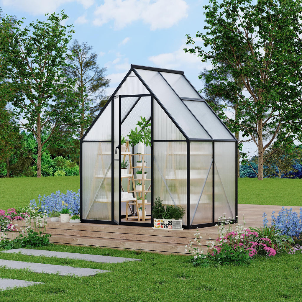 Garvee 6'x4' Aluminum-Framed Polycarbonate Greenhouse, Heavy Duty Polycarbonate Greenhouse With Quick Setup Structure and Roof Vent, Large Enhanced Aluminum GreenhouseKit for Outdoors