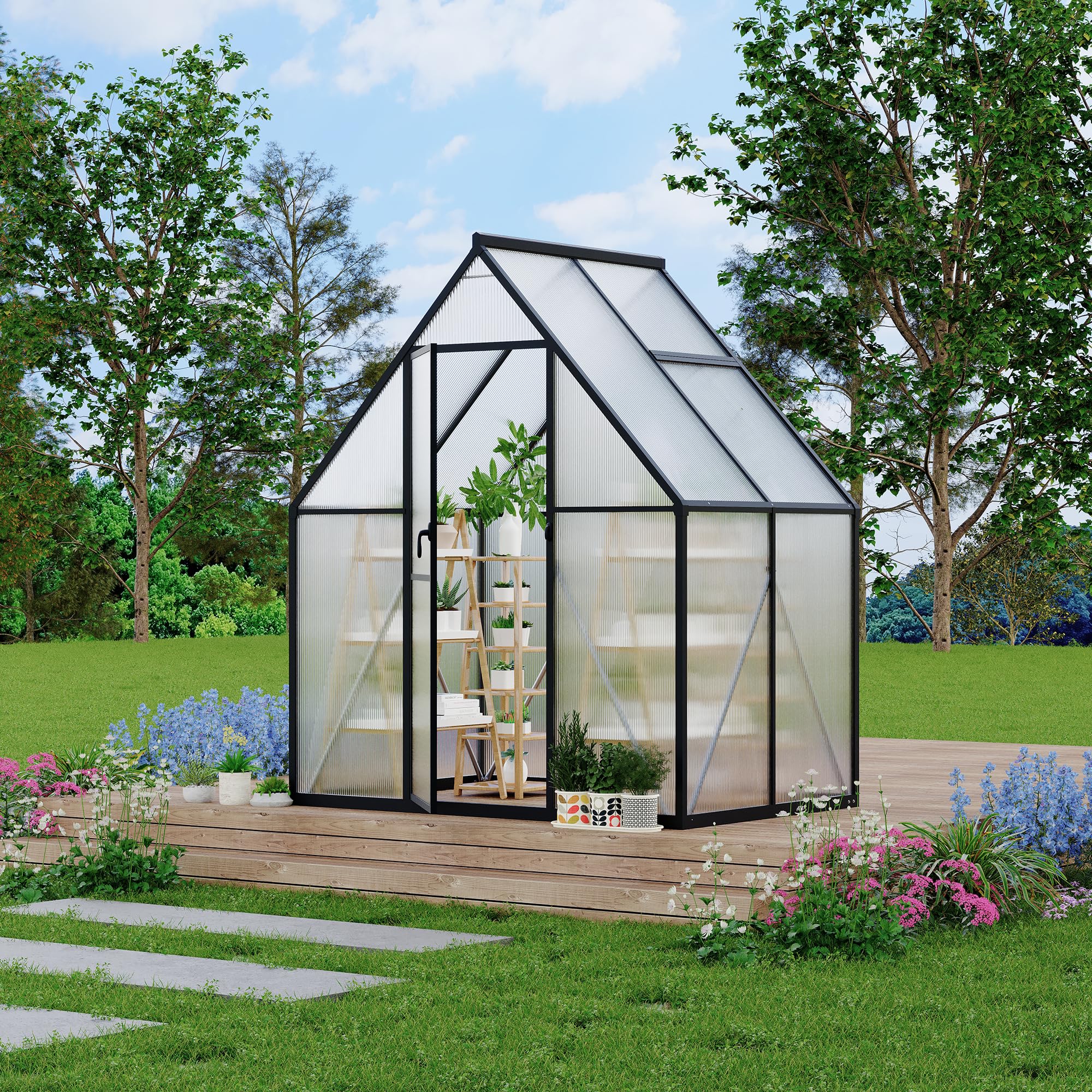 Garvee 6'x4' Aluminum-Framed Polycarbonate Greenhouse, Heavy Duty Polycarbonate Greenhouse With Quick Setup Structure and Roof Vent, Large Enhanced Aluminum GreenhouseKit for Outdoors
