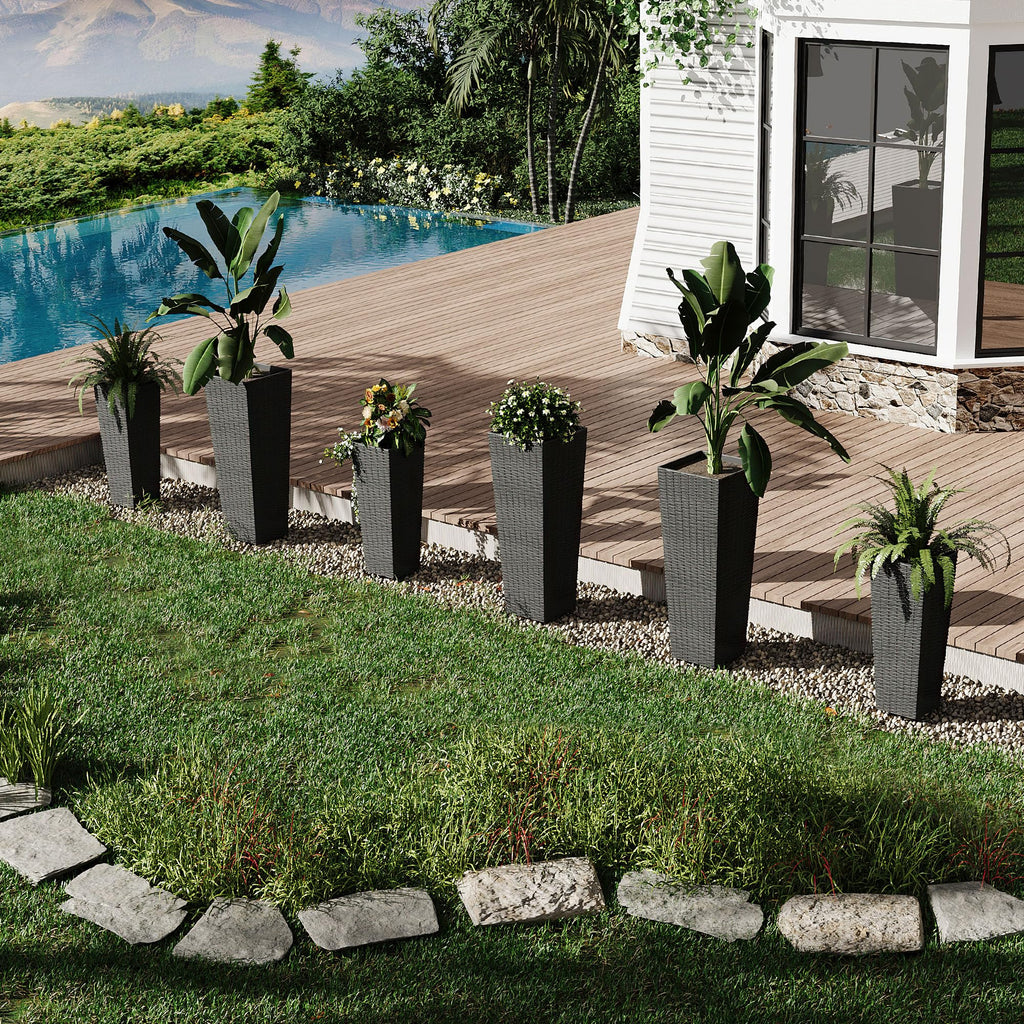 Garvee 2 Pack Large Planters for Indoor Plants, Outdoor Tall Planter with Drainage Holes, Plant Pots for Trees Flowers, All-Weather Use with Removable Insert Bucket (24inch, 32 inch, Black)