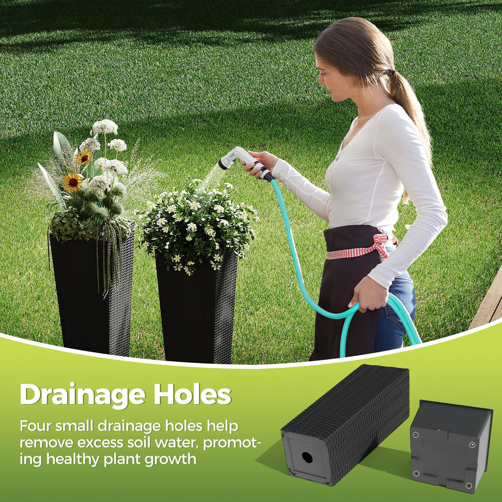 Garvee 2 Pack Large Planters for Indoor Plants, Outdoor Tall Planter with Drainage Holes, Plant Pots for Trees Flowers, All-Weather Use with Removable Insert Bucket (24inch, 32 inch, Black)