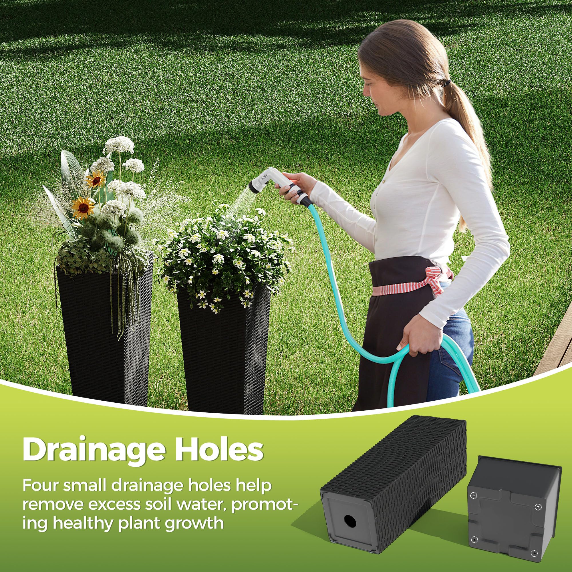 Garvee 2 Pack Large Planters for Indoor Plants, Outdoor Tall Planter with Drainage Holes, Plant Pots for Trees Flowers, All-Weather Use with Removable Insert Bucket (24inch, 32 inch, Black)