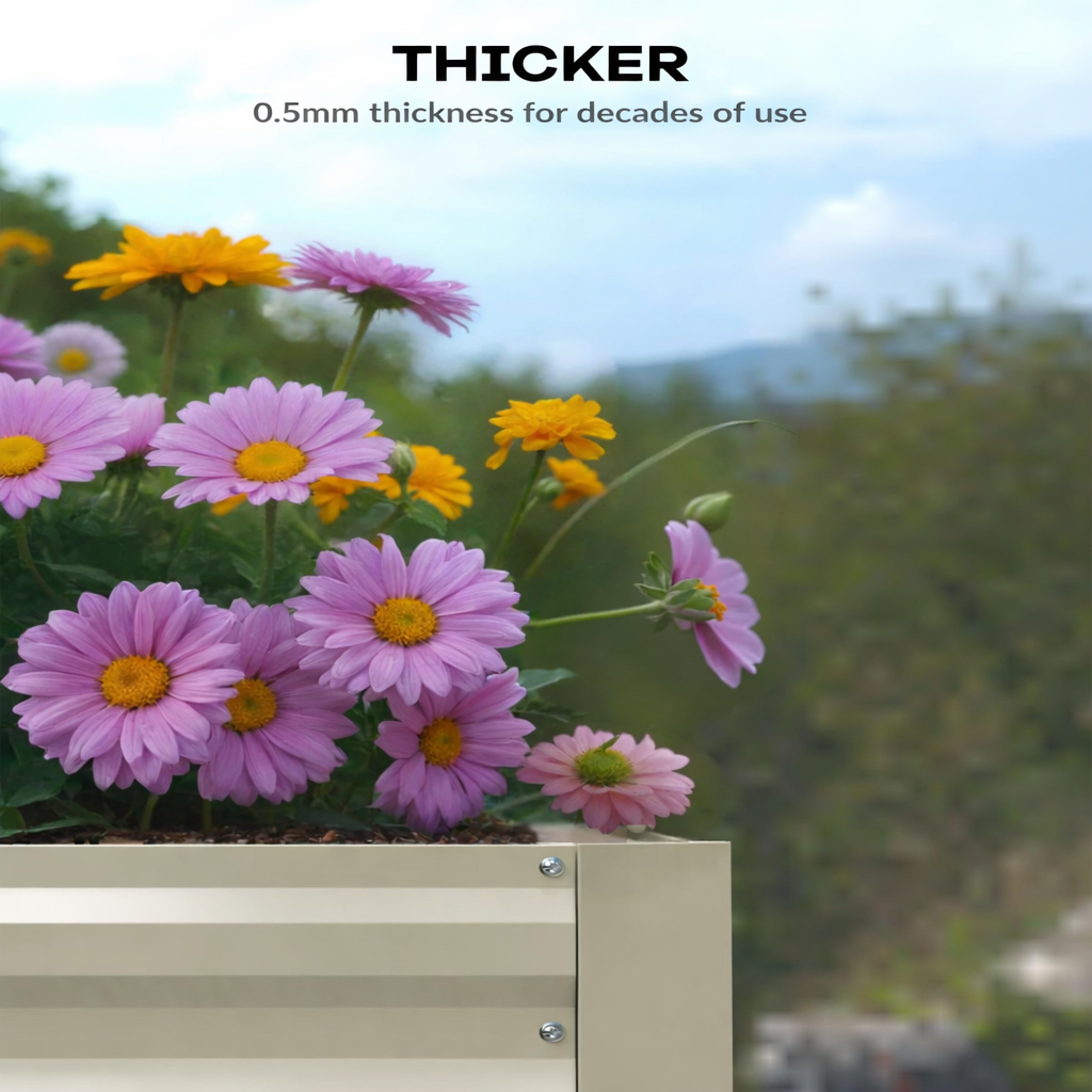 Garvee 6' × 3' × 2' Galvanized Raised Garden Bed, 24" Tall 0.5 mm Steel Planter with Open Bottom & X-Brace, Beige