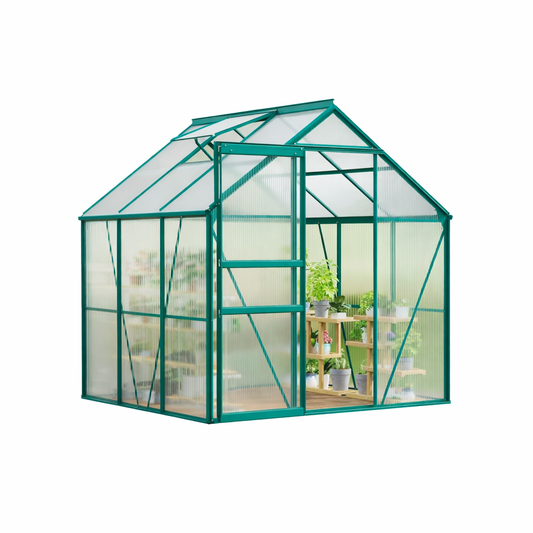 Garvee 6x6 FT Heavy Duty Polycarbonate Greenhouse Kit – Aluminum Frame, Lockable Sliding Door, Adjustable Roof Vent, Rain Gutter, Easy Setup, All-Weather Plant Greenhouse for Patio, Backyard, Garden