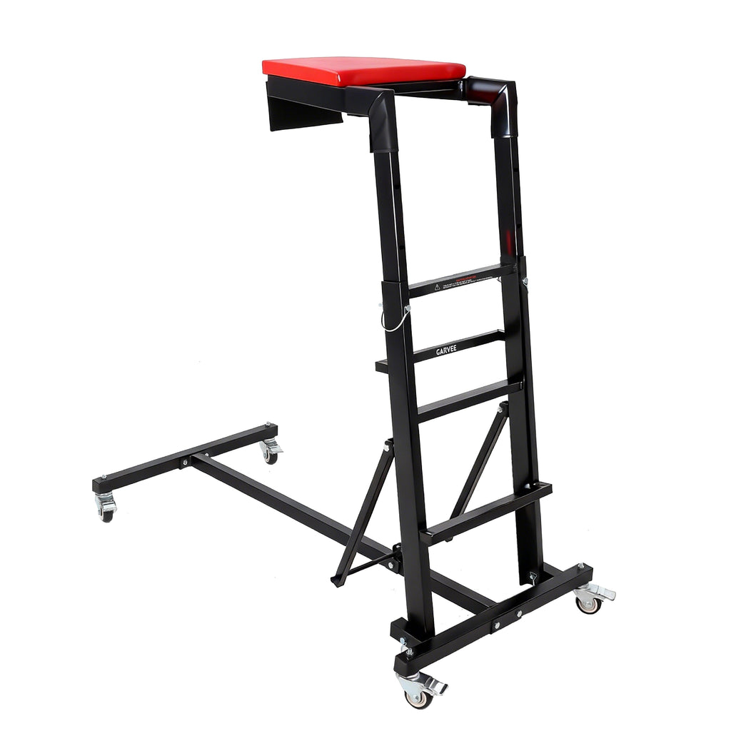 Garvee Foldable Topside Automotive Creeper, 53"-70" Adjustable Height 400lbs Capacity Engine Creeper with Padded Deck & Locking Swivel Casters for Garage Workshop Repair Maintenance, I-Base, Black