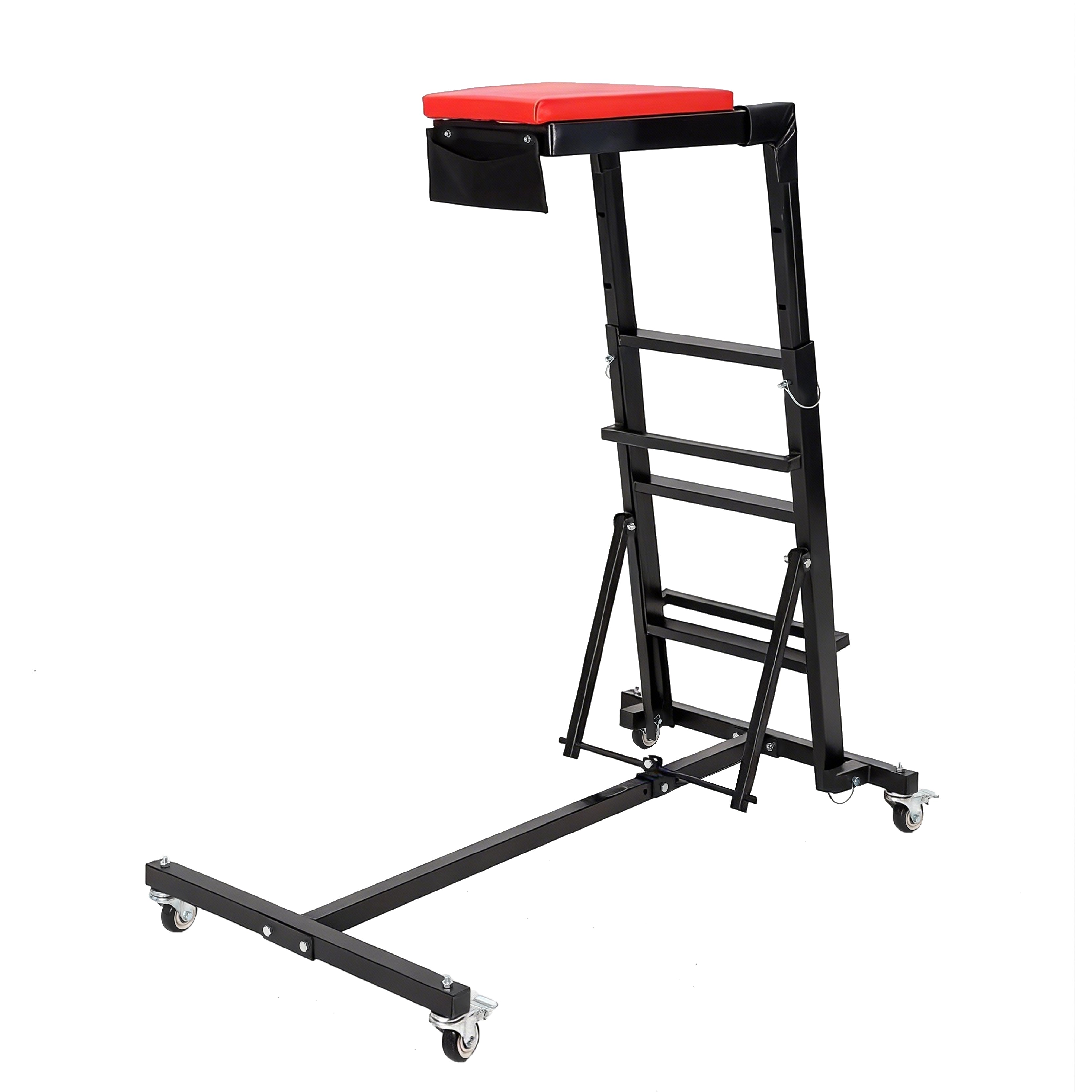 Garvee Foldable Topside Automotive Creeper, 53"-70" Adjustable Height 400lbs Capacity Engine Creeper with Padded Deck & Locking Swivel Casters for Garage Workshop Repair Maintenance, I-Base, Black