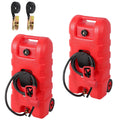Garvee 2-Pack Fuel Caddy, 15 Gallon Portable Gas Fuel Tank Container with LE Fluid Transfer Siphon Pump and 10ft. Delivery Hose, Diesel Storage Can On-Wheels for Cars, Lawn Mowers, ATVs, Boats, Red