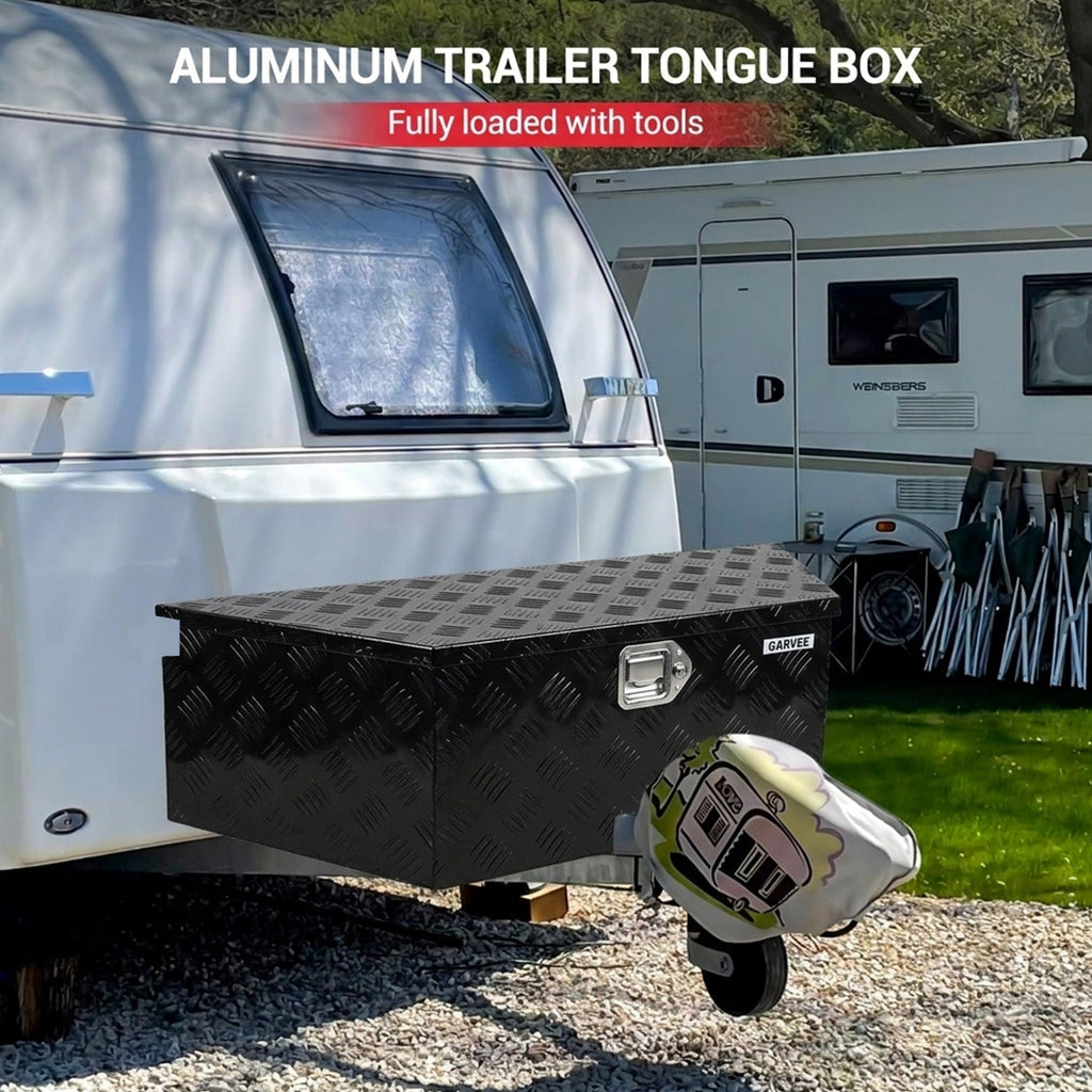 Garvee 39Inch Trailer Tongue Boxes,Heavy Duty Aluminum Trailer Tool Box With Lock and Keys,Diamond Plate Storage Box,Waterproof Trailer Box for Pick Up Truck Bed,RV Trailer,Black