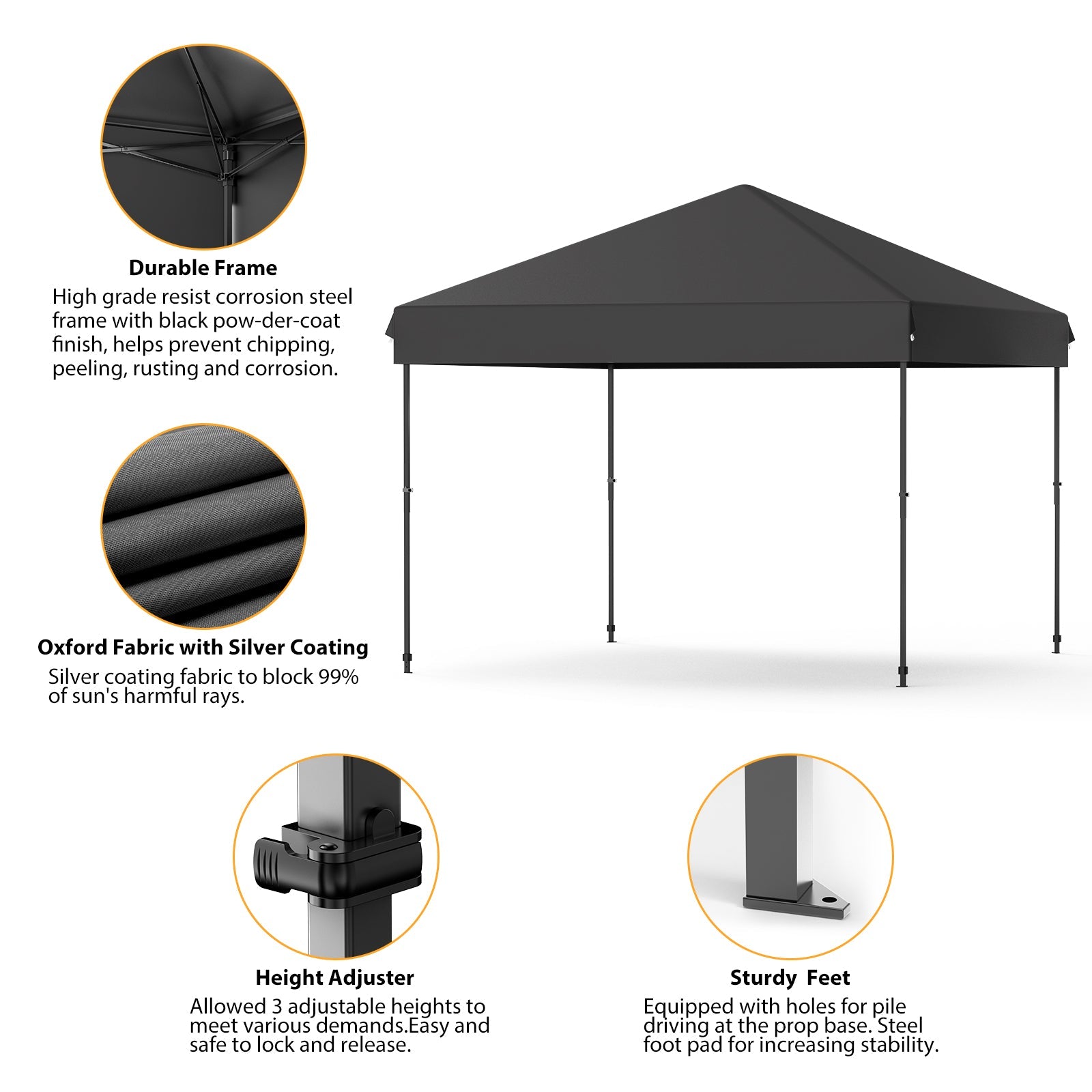 Garvee 10' x 10' Pop Up Canopy Tent, Waterproof UPF50+ Instant Shelter with Roller Bag, Sandbags, Stakes & Ropes for Market, Camping, Party & Patio