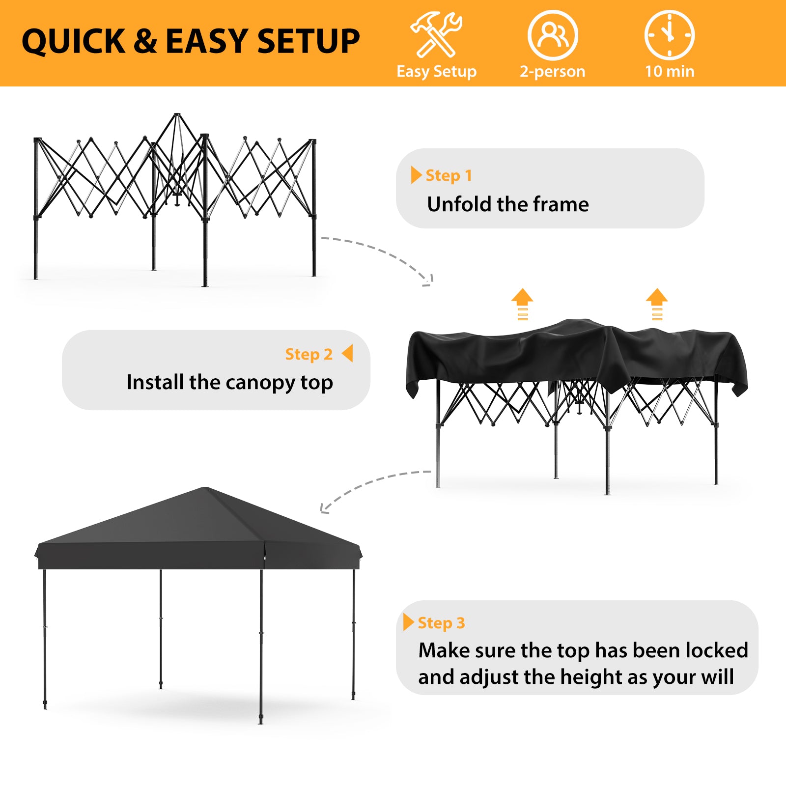 Garvee 10' x 10' Pop Up Canopy Tent, Waterproof UPF50+ Instant Shelter with Roller Bag, Sandbags, Stakes & Ropes for Market, Camping, Party & Patio