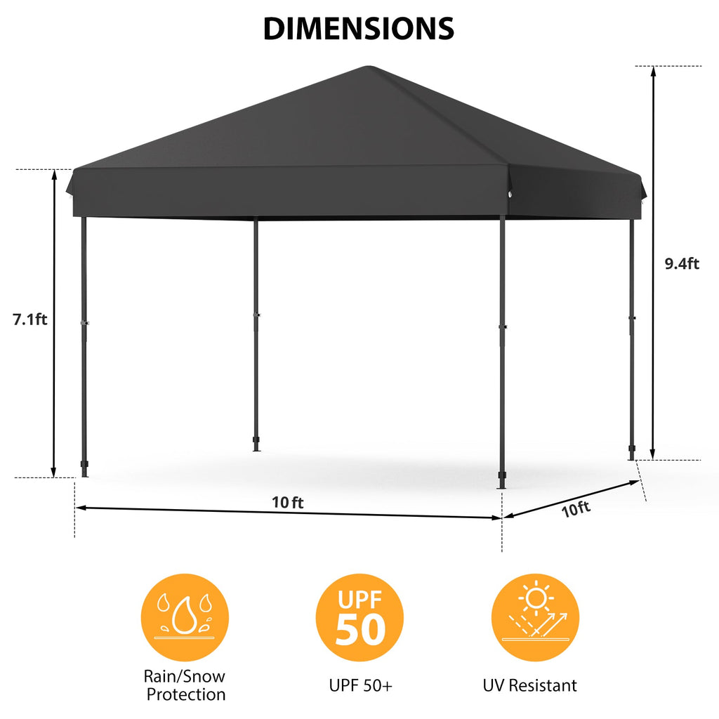 Garvee 10' x 10' Pop Up Canopy Tent, Waterproof UPF50+ Instant Shelter with Roller Bag, Sandbags, Stakes & Ropes for Market, Camping, Party & Patio