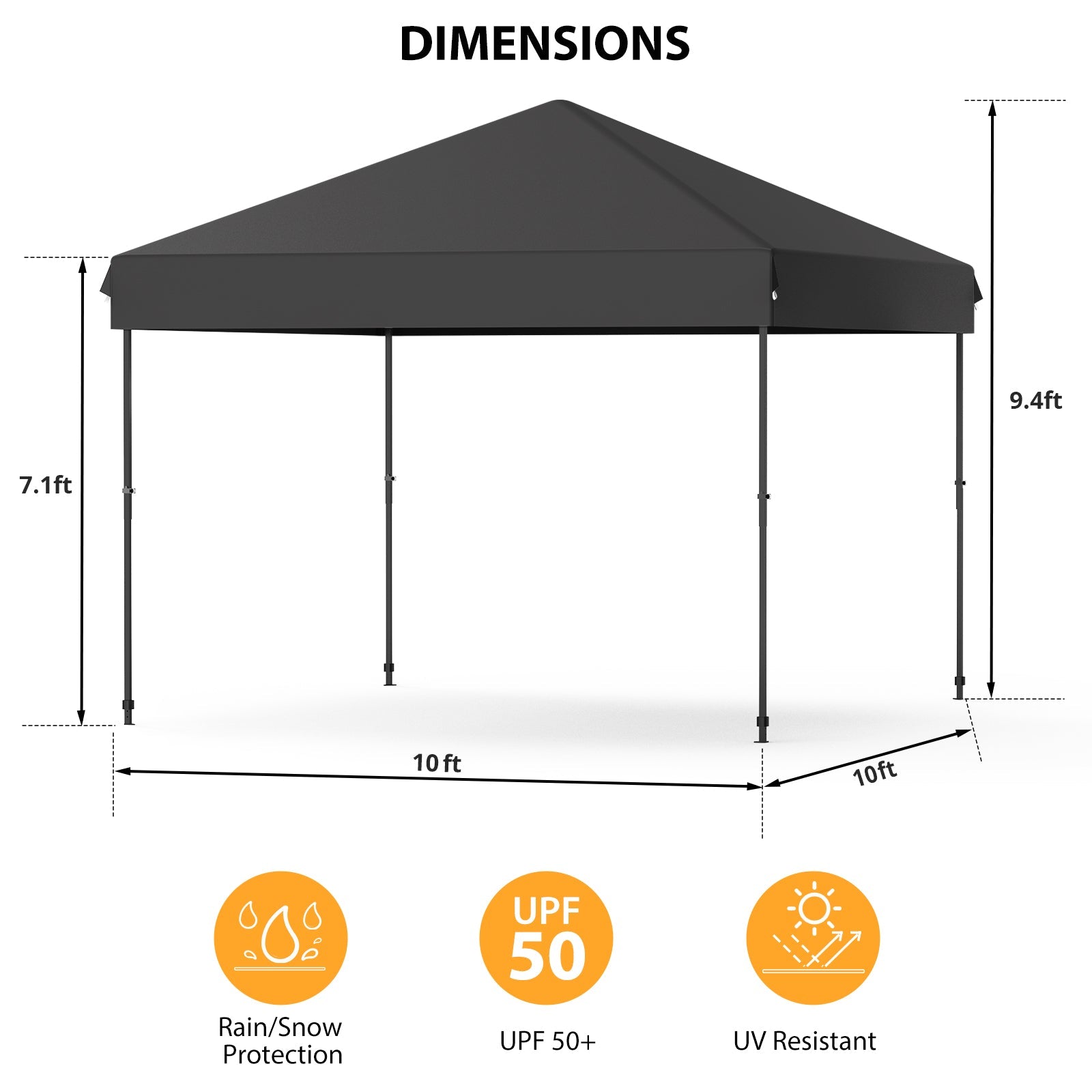 Garvee 10' x 10' Pop Up Canopy Tent, Waterproof UPF50+ Instant Shelter with Roller Bag, Sandbags, Stakes & Ropes for Market, Camping, Party & Patio