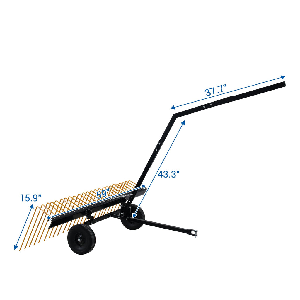 Garvee 60 Inch ATV Tow Behind Durable Corrosion Resistant Steel Pine Straw Rake, Landscape Rake, Dethatcher Rake for Tractor