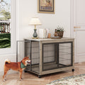 Garvee Dog Crate Furniture Heavy Duty Indoor Dog Cage with Double Doors, Wheels, Lift Top, Wood, Black