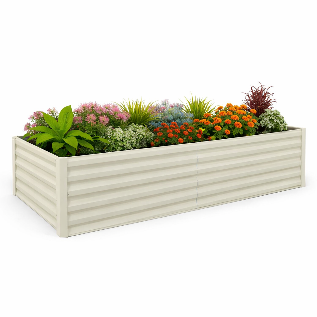 Garvee 6' × 3' × 2' Galvanized Raised Garden Bed, 24" Tall 0.5 mm Steel Planter with Open Bottom & X-Brace, Beige