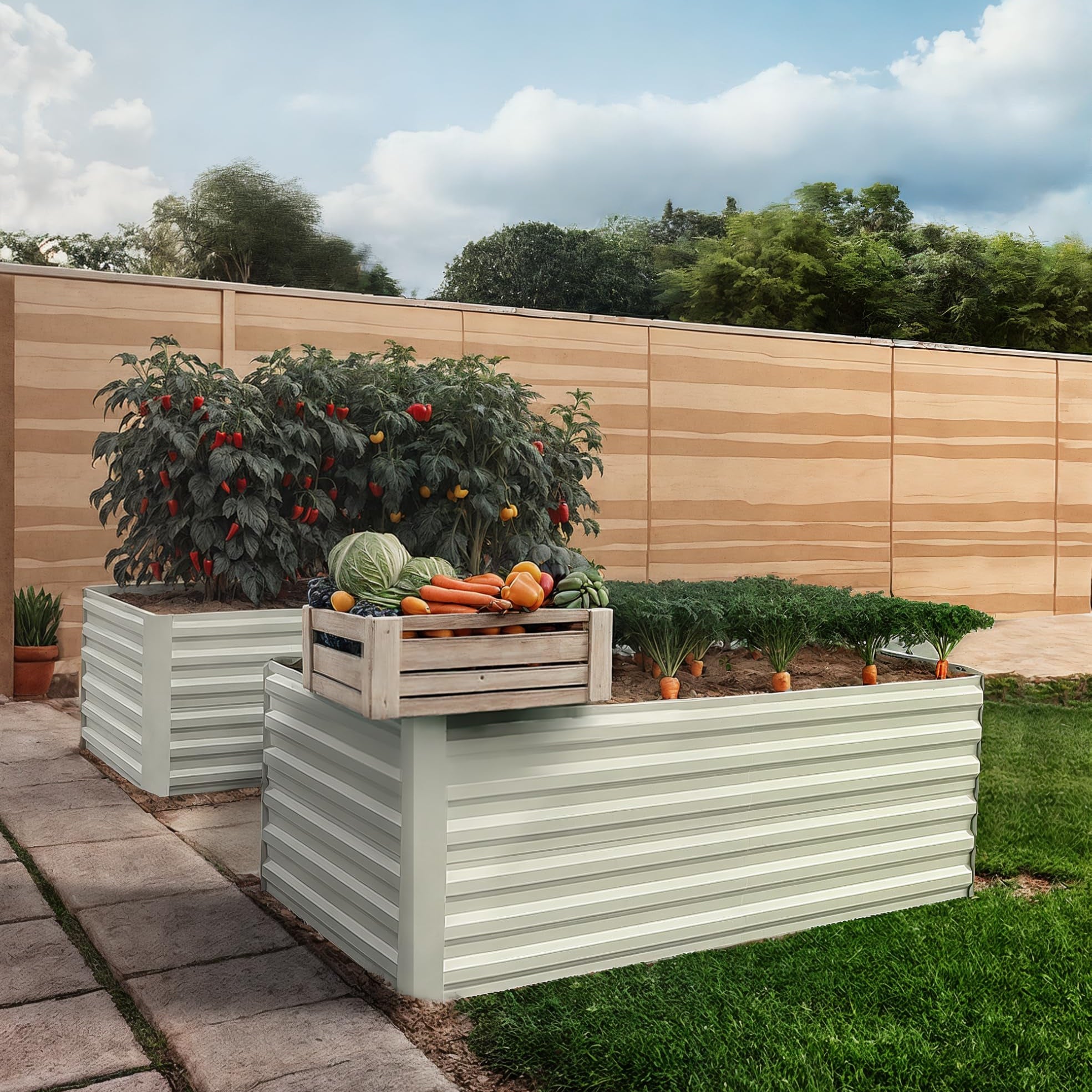 Garvee  2 Pcs 6' X 3' X 2'  Rectangular Raised Garden Beds – Ergonomic Galvanized Steel, Rust-Resistant, Beige Planters for Patio & Balcony