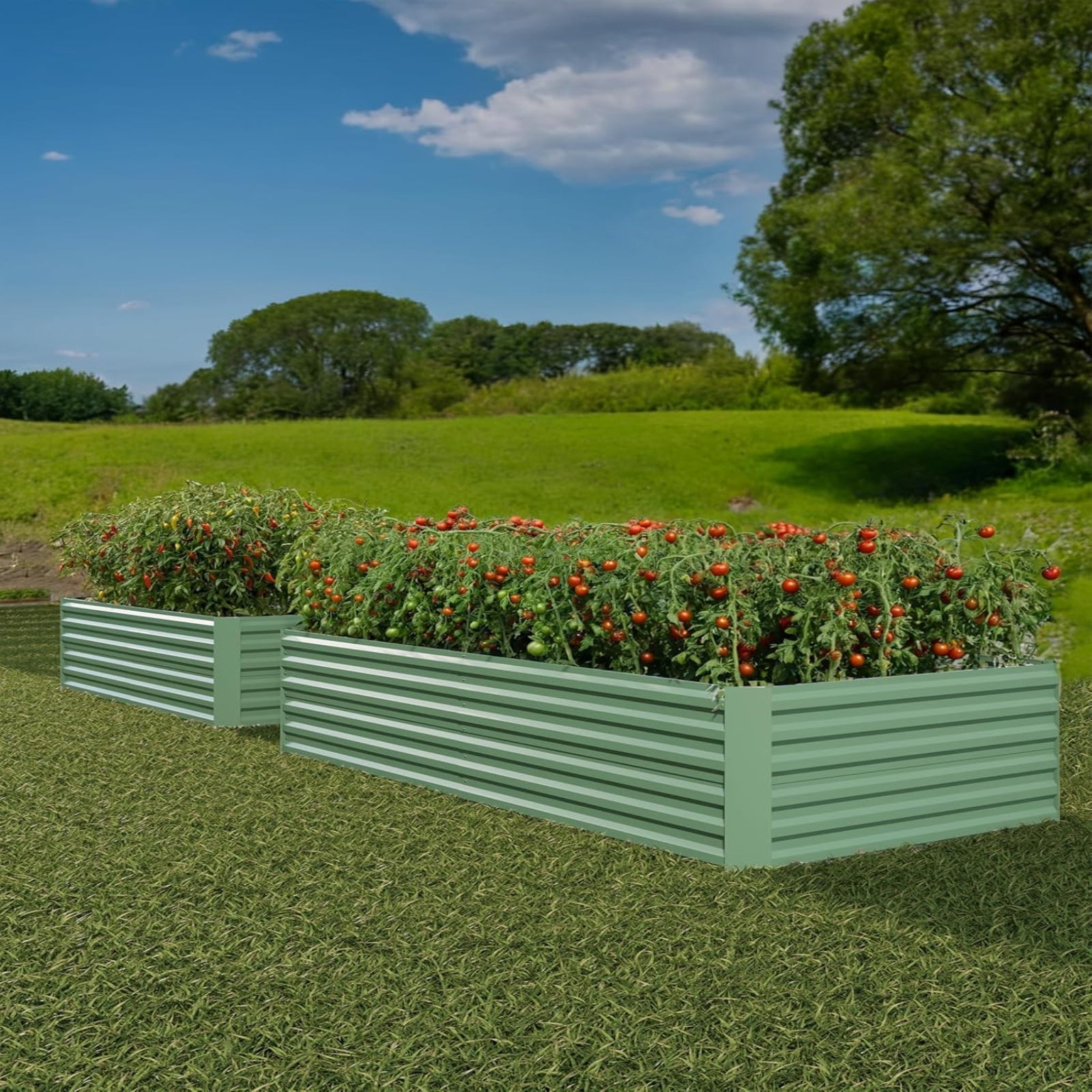 Garvee 2-Pack 8' × 4' × 2' Metal Raised Garden Beds, 24-Inch Deep Open-Bottom Planter Boxes for Vegetables, Herbs & Flowers, Green