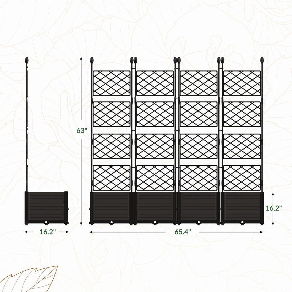 Garvee 4Pcs Plastic Plant Box with Metal Trellis, Raised Garden Bed with Trellis Planter for Climbing Plant Outdoor Raised Planter Box Privacy Screen for Patio Balcony,Planter Box for Backyard Patio