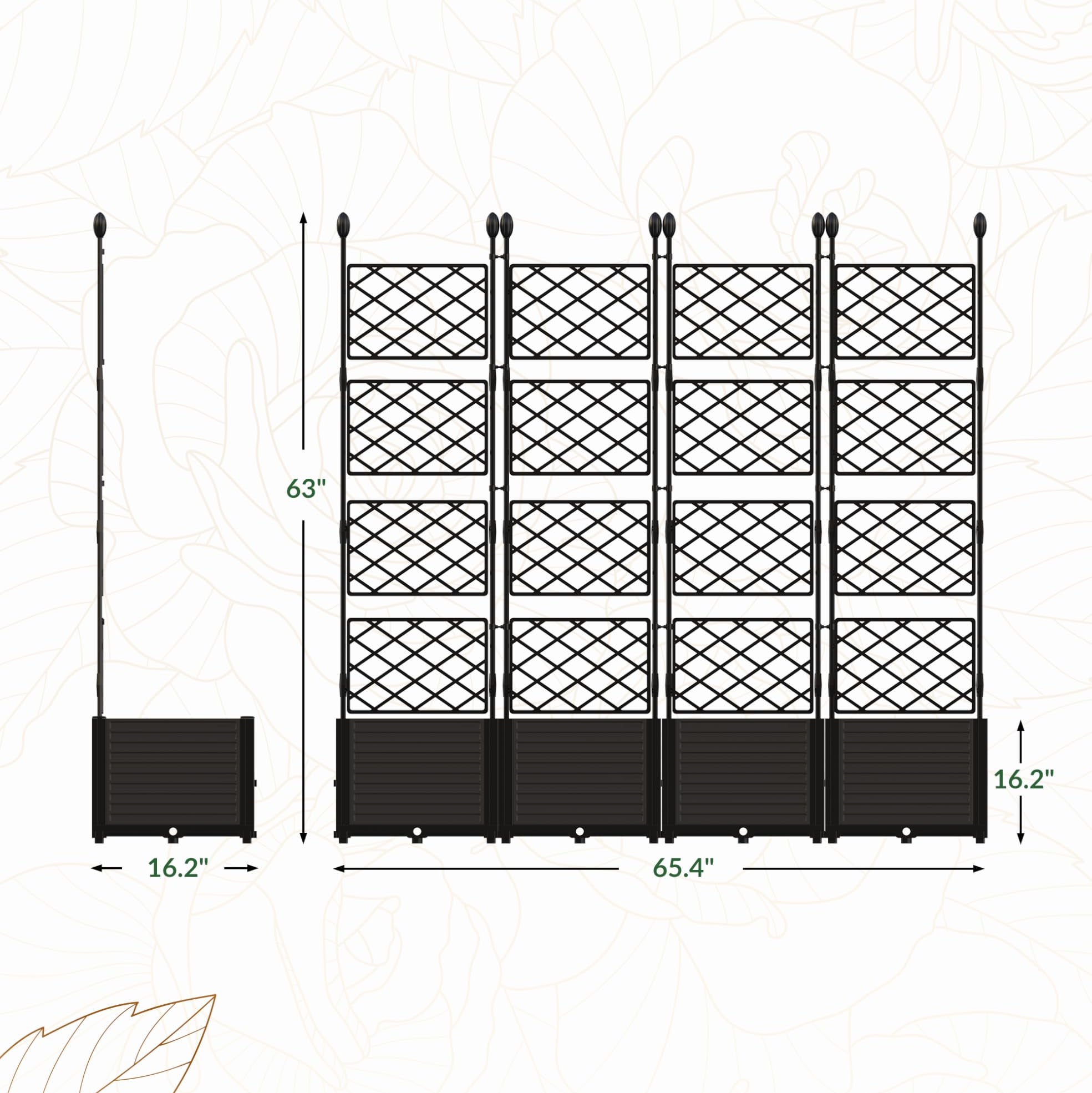 Garvee 4Pcs Plastic Plant Box with Metal Trellis, Raised Garden Bed with Trellis Planter for Climbing Plant Outdoor Raised Planter Box Privacy Screen for Patio Balcony,Planter Box for Backyard Patio