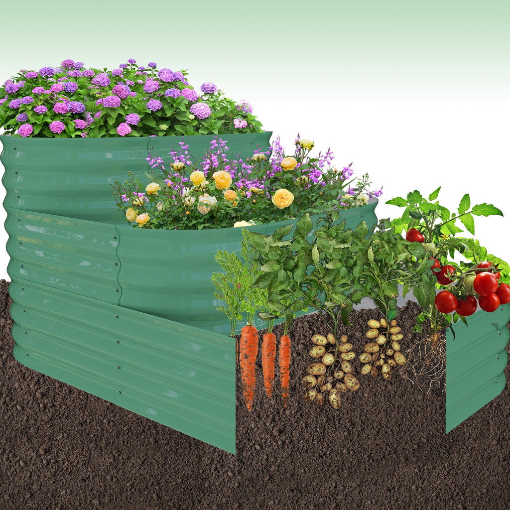 Garvee 3-Tier Galvanized Raised Garden Bed Kit - Modular Planter Box w/Rust-Resistant Steel, Tool-Free Assembly for Vegetables/Herbs, Green